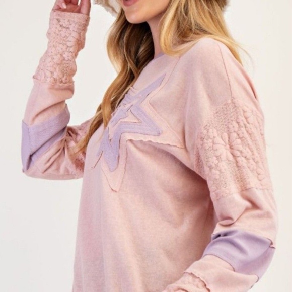 Easel Star Patched Long Sleeve Top  *NWT* - Picture 2 of 8